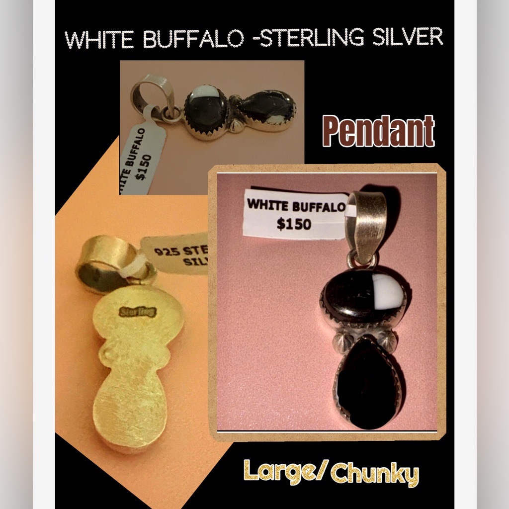 White Buffalo Pendant In Black And White 925silver Nwt - Stunning 79$
